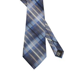 Mens Silk Tie Blue Plaid Stafford Essentials Classic Wide Business Formal 62"